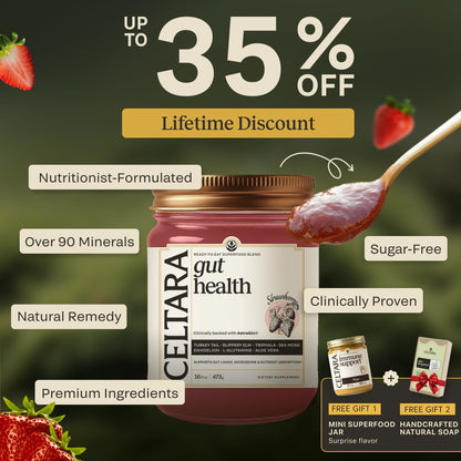 Graphic for CELTARA Gut Health Blend with 35% discount and free gifts