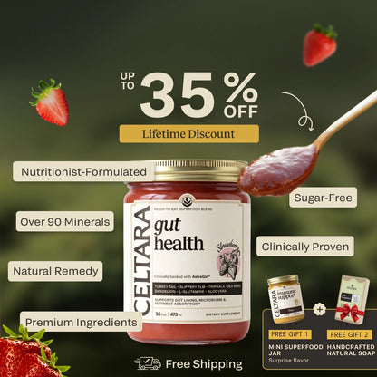 Graphic for CELTARA Gut Health Blend with 35% discount and free gifts