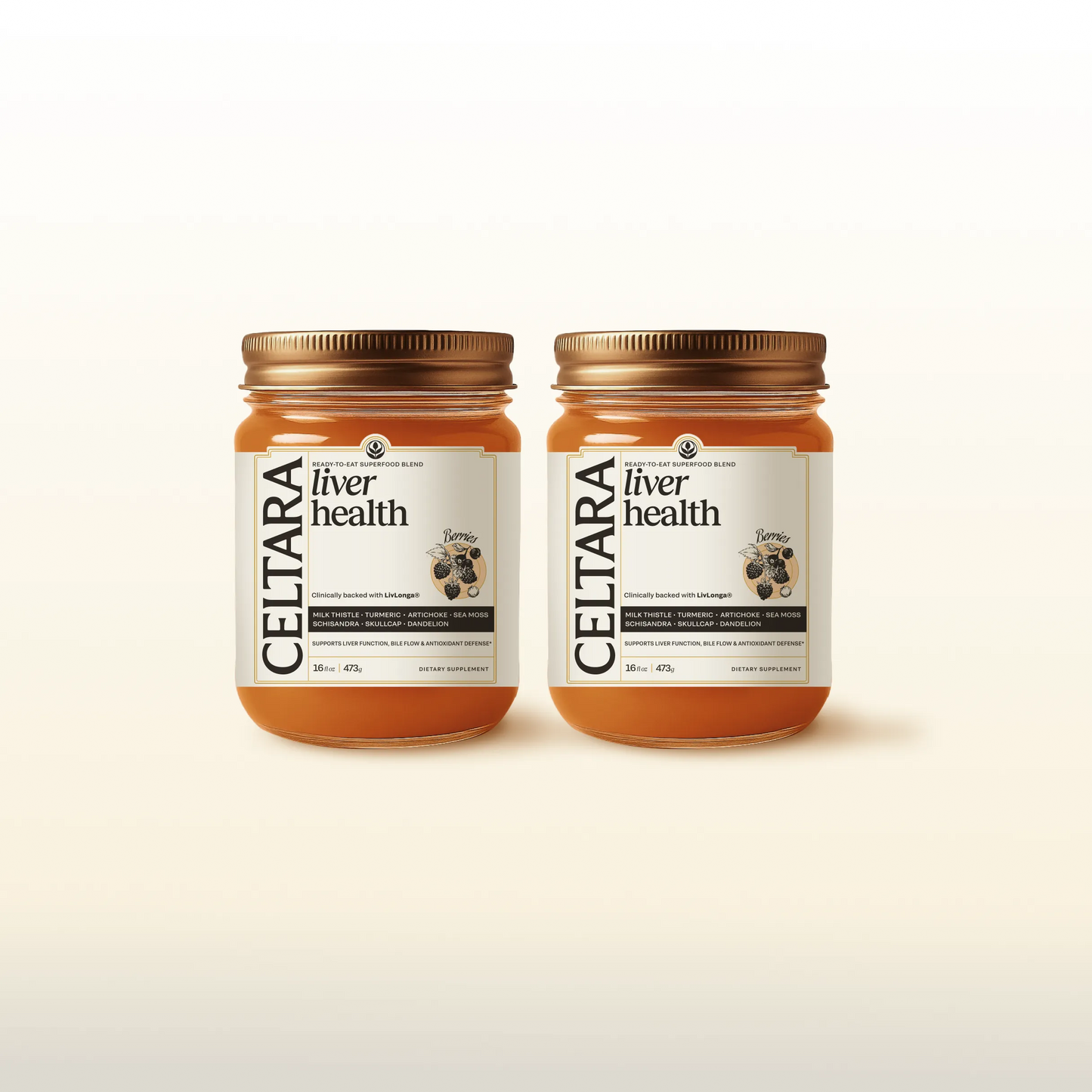 Two jars of CELTARA Liver Health Blend supplement for liver wellness