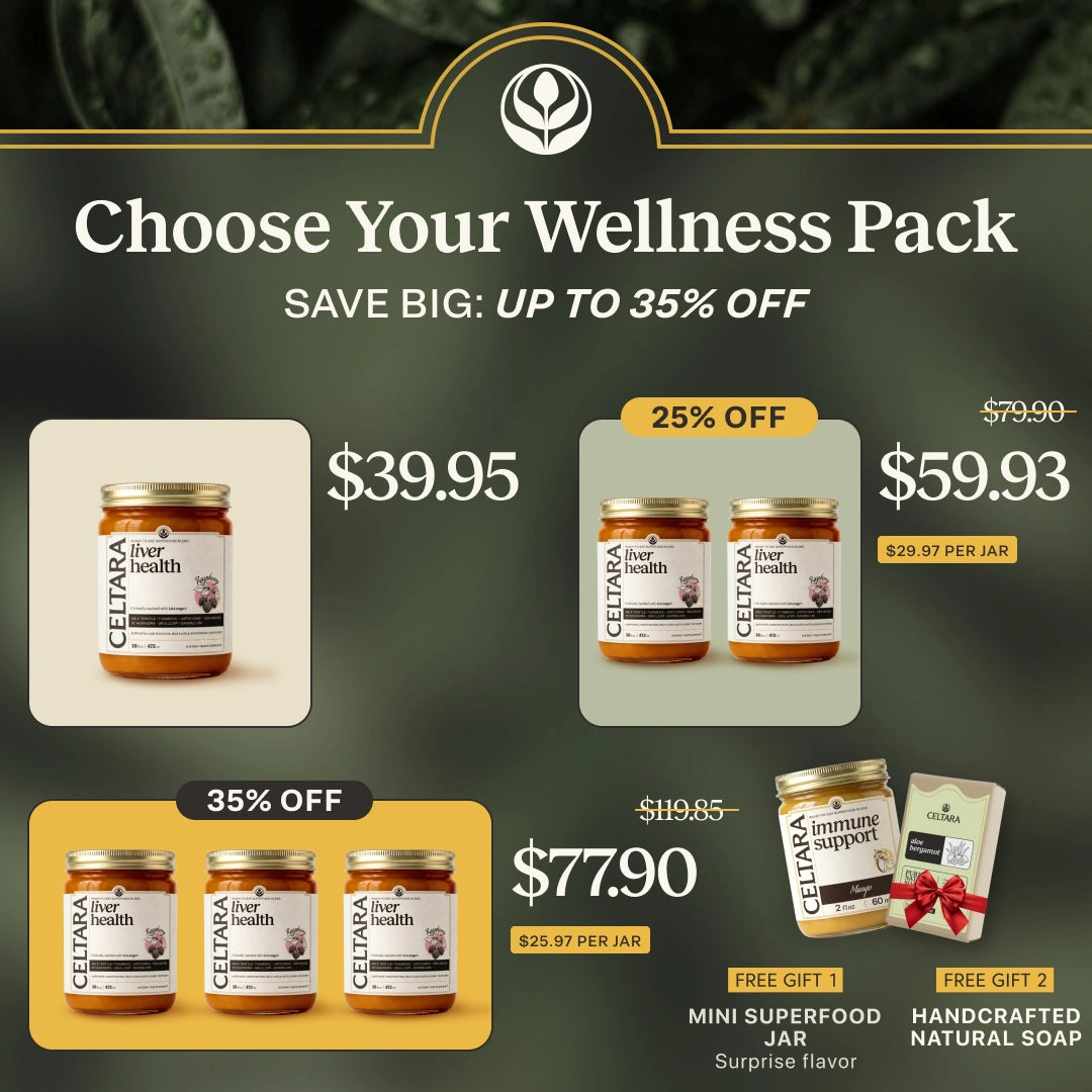 CELTARA Liver Health Blend wellness pack sale with discounted one-, two- and three-jar options