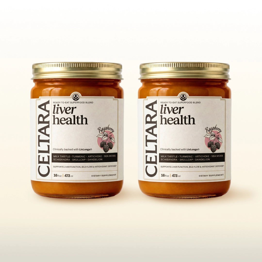 Two jars of CELTARA Liver Health Blend supplement for digestive wellness