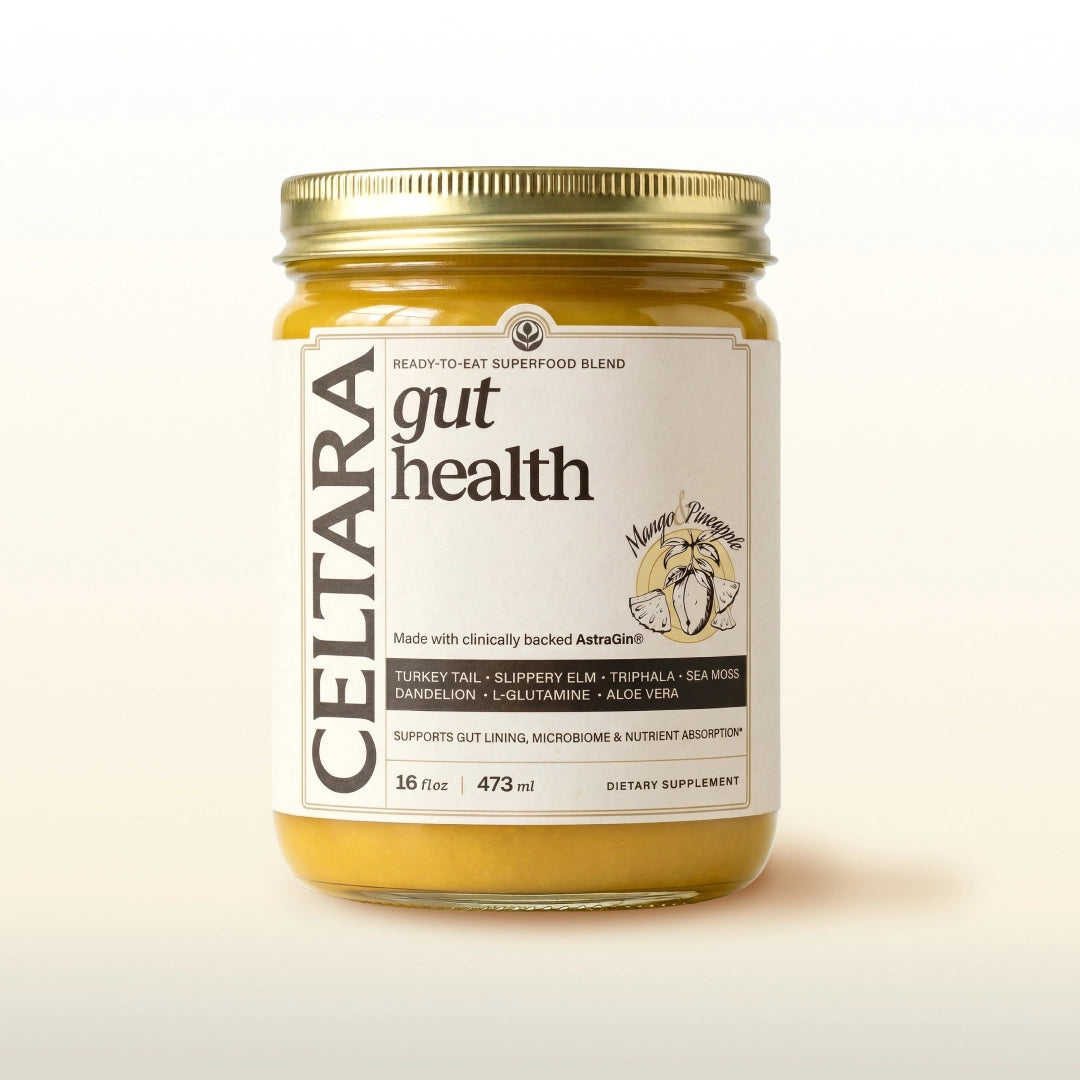 CELTARA Mango & Pineapple Gut Health Blend supplement jar front view