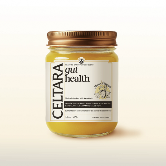 CELTARA Mango & Pineapple Gut Health Blend supplement jar front view